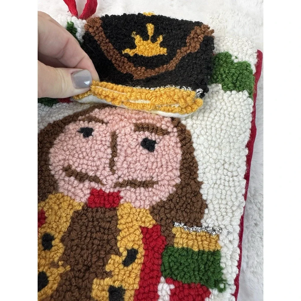 Pier 1‎ Imports Nutcracker Christmas Holiday Stocking Hooked Rug Yarn 3D Hat